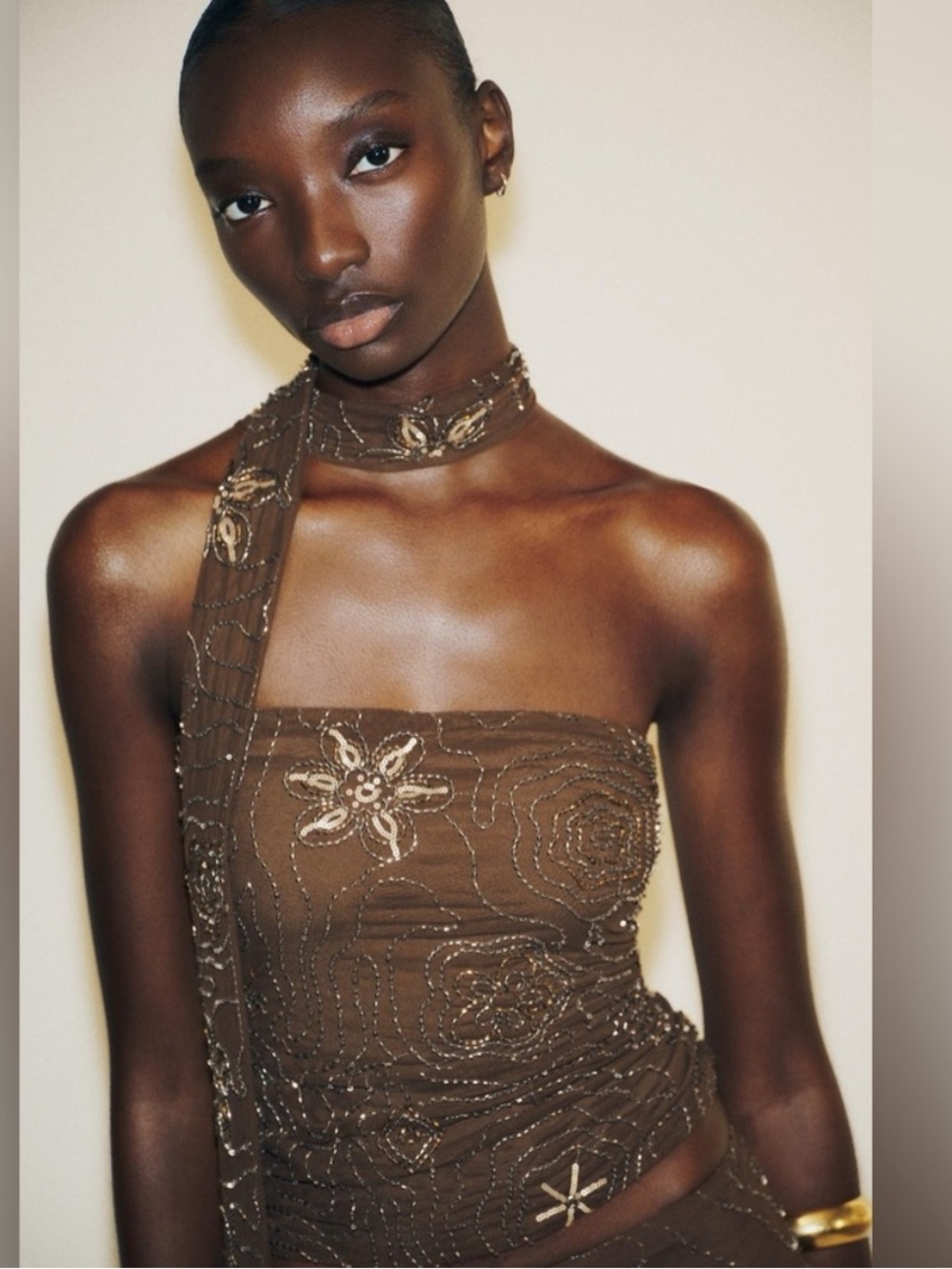 Zara Sequin-Embellished Top & Pants set in brown - Picture 2 of 16